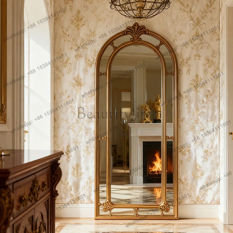 

American full body mirror home retro carved cloakroom French full body floor mirror luxury