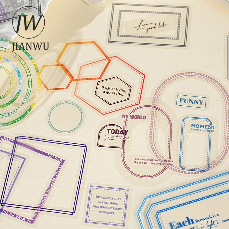 JIANWU Rainbow Frame Series Vintage Border Landscape Material Collage Scrapbooking PET Sticker Creative DIY Journal Stationery