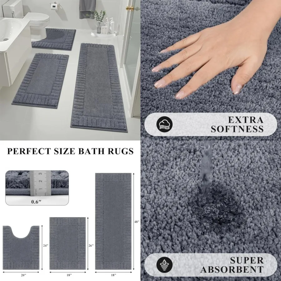 

Bathroom Rugs Sets 3 Pcs Bathroom Shower Rugs with U-Shaped Contour Toilet Mat Absorbent Microfiber Plush Bath Mats Non Slip Ba