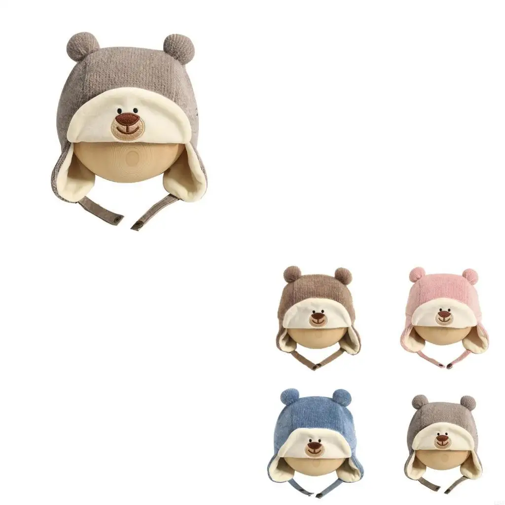 

Bear Ear Hat Bonnet Caps Baby Skiing Hat Toddler Boys Girls Cartoon Bear Hat 425F