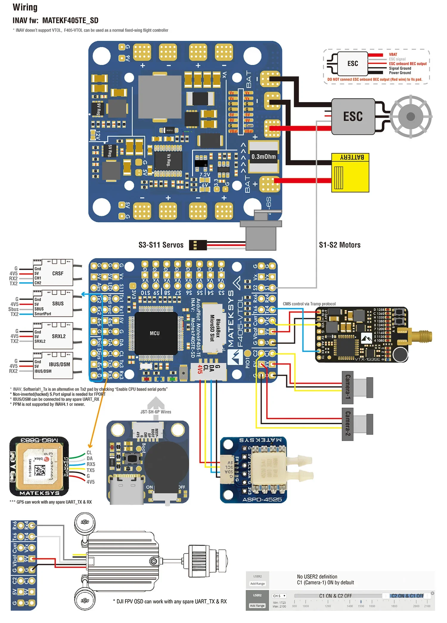 MATEK MATEKSYS F405-VTOL STM32F405RGT6 Flight Controller Built-in OSD MicroSD Card Slot 2~6S For FPV RC Drones Multirotor