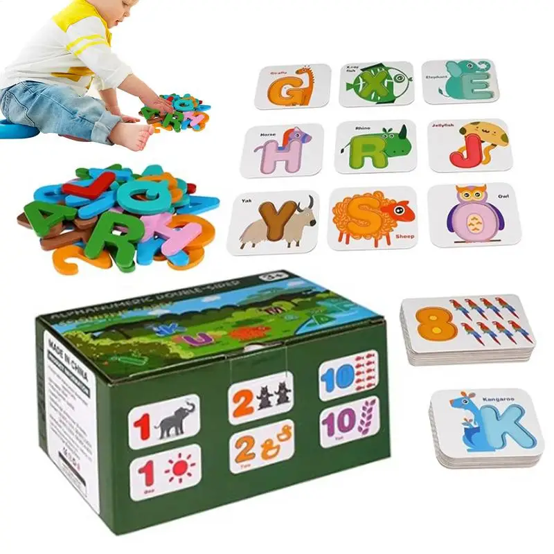 

Toddler Alphabet Flash Cards Wooden Alphabet Match Flash Cards Educational Learning Toys For Age 2-4 Years Old Kids Baby