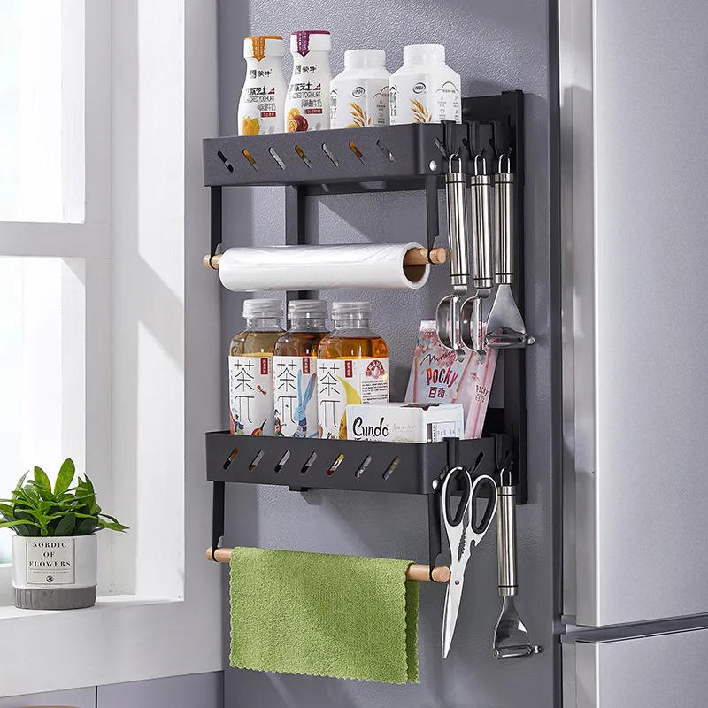 

Magnetic Side Shelves for Fridge & Washer Gap, Multi-Function Rack for Kitchen Paper Towels & Spices