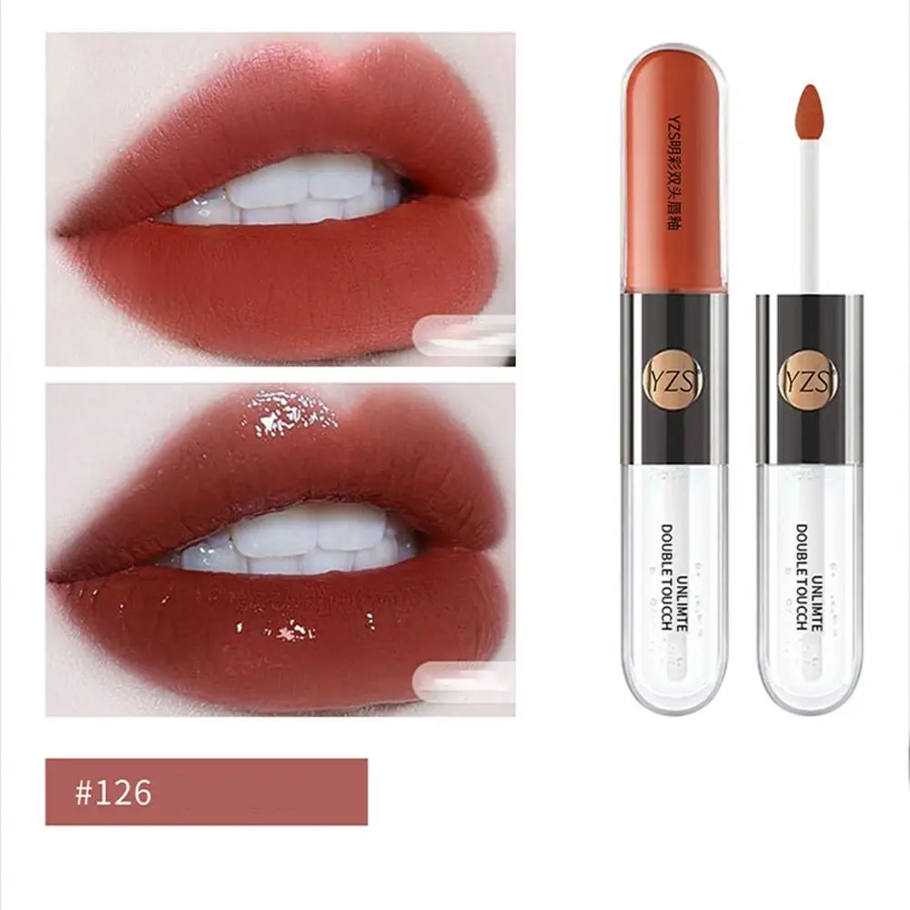 Mirror Double Heads Lip Gloss Portable Plump Matte Lipstick Non-Fading Moisturizing Lip Glaze Girl