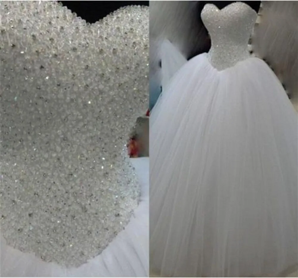 GUXQD Ball Gown Sweetheart Women Wedding Dresses Pearls High End Beads Bridal Gowns Tulle Floor Length Lace Up robe de mariée