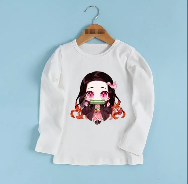 Anime Demon Slayer Kamado Nezuko Cartoon Kids T shirt Children New Clothes Baby Boys and Girls Long Sleeve T-shirt,