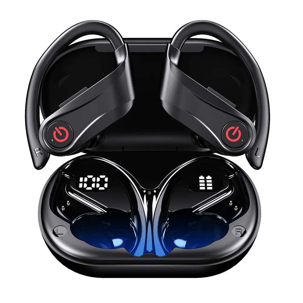 Auriculares inalámbricos con ganchos para las orejas, auriculares con micrófono incorporado, auriculares BT 5,3, para deportes, correr, entrenamiento, gimnasio