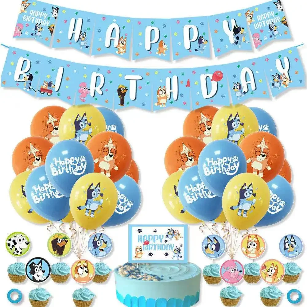 Tema blu decorazioni per feste di buon compleanno tovaglia Banne Cake Topper Balloon Girl Baby Shower forniture giocattoli per bambini Globos