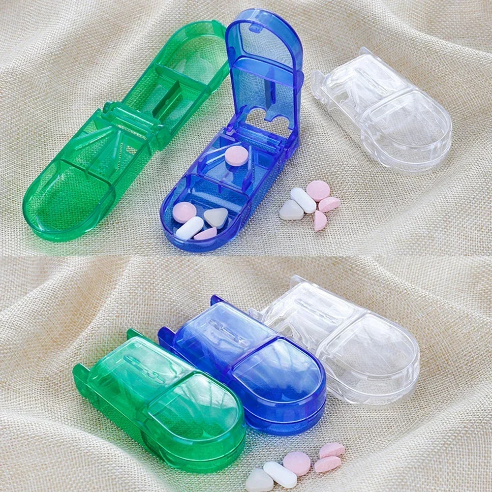 1PC NEW Pill Cutter Splitter Divide Storage Medicine Cut Compartment Box Holder Travel Pill Case Medicine Drugs Pill Container