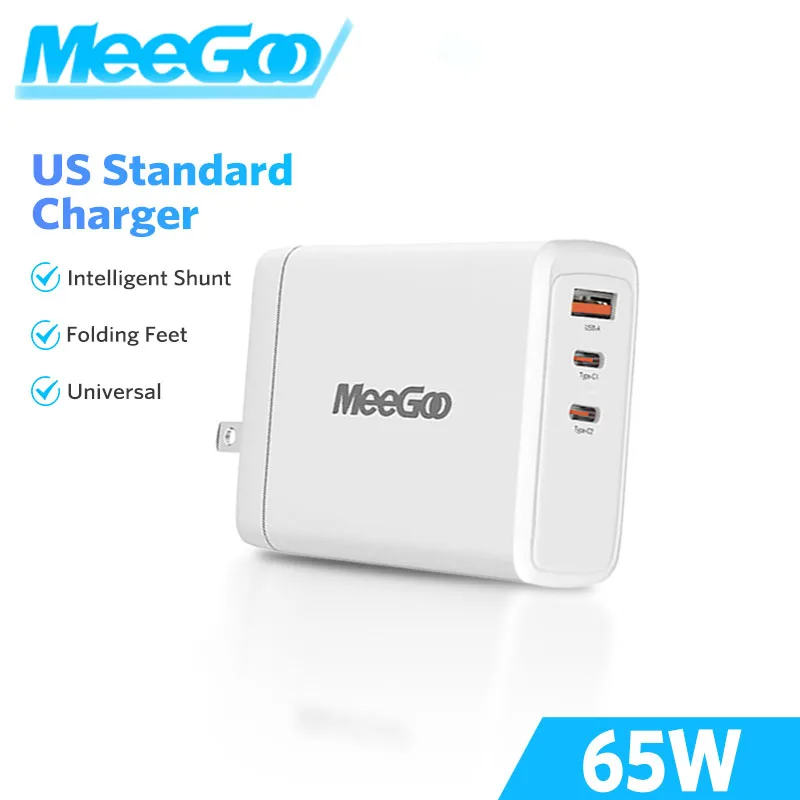 

MeeGoo GaN 65W Charger head PD USB Type C Fast Charging QC3.0 for Apple, HP, and Lenovo Laptops and Phones with Fast Charging