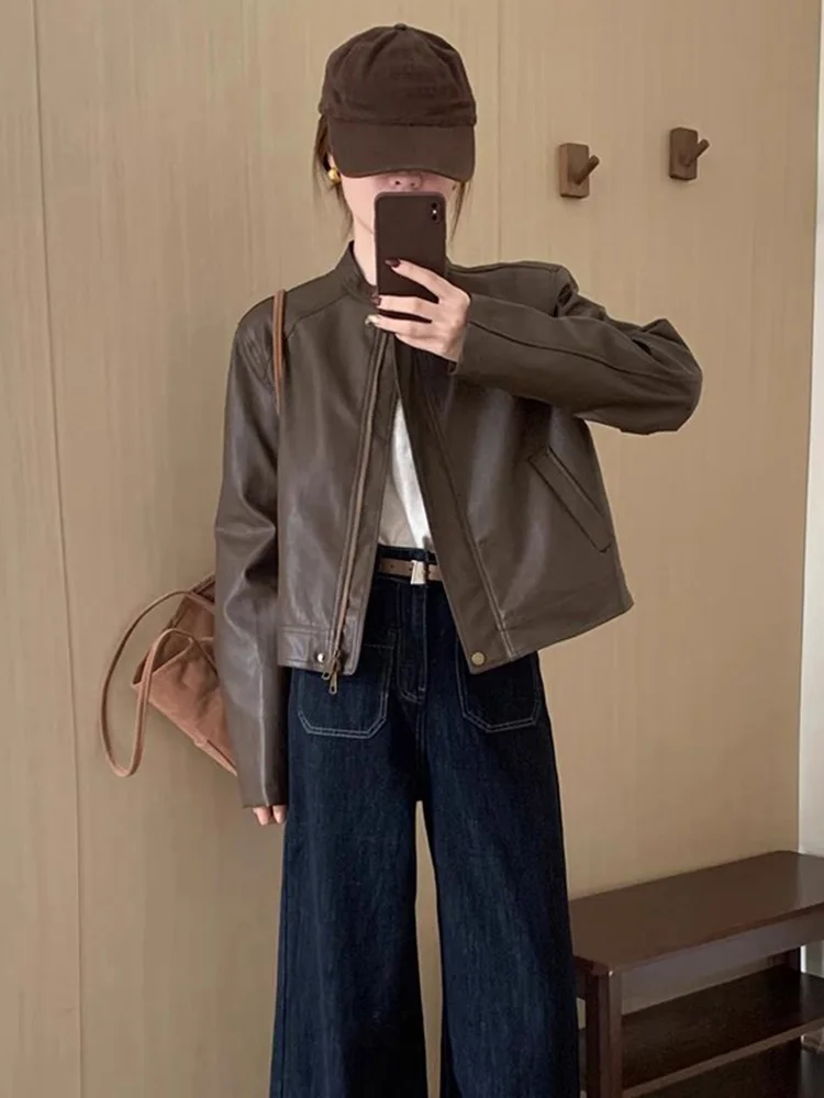 ファッショナブルな革製ジャケット レディース 2025年秋新作 韓国版 多用途アウター ハイエンド感 スリムトップ