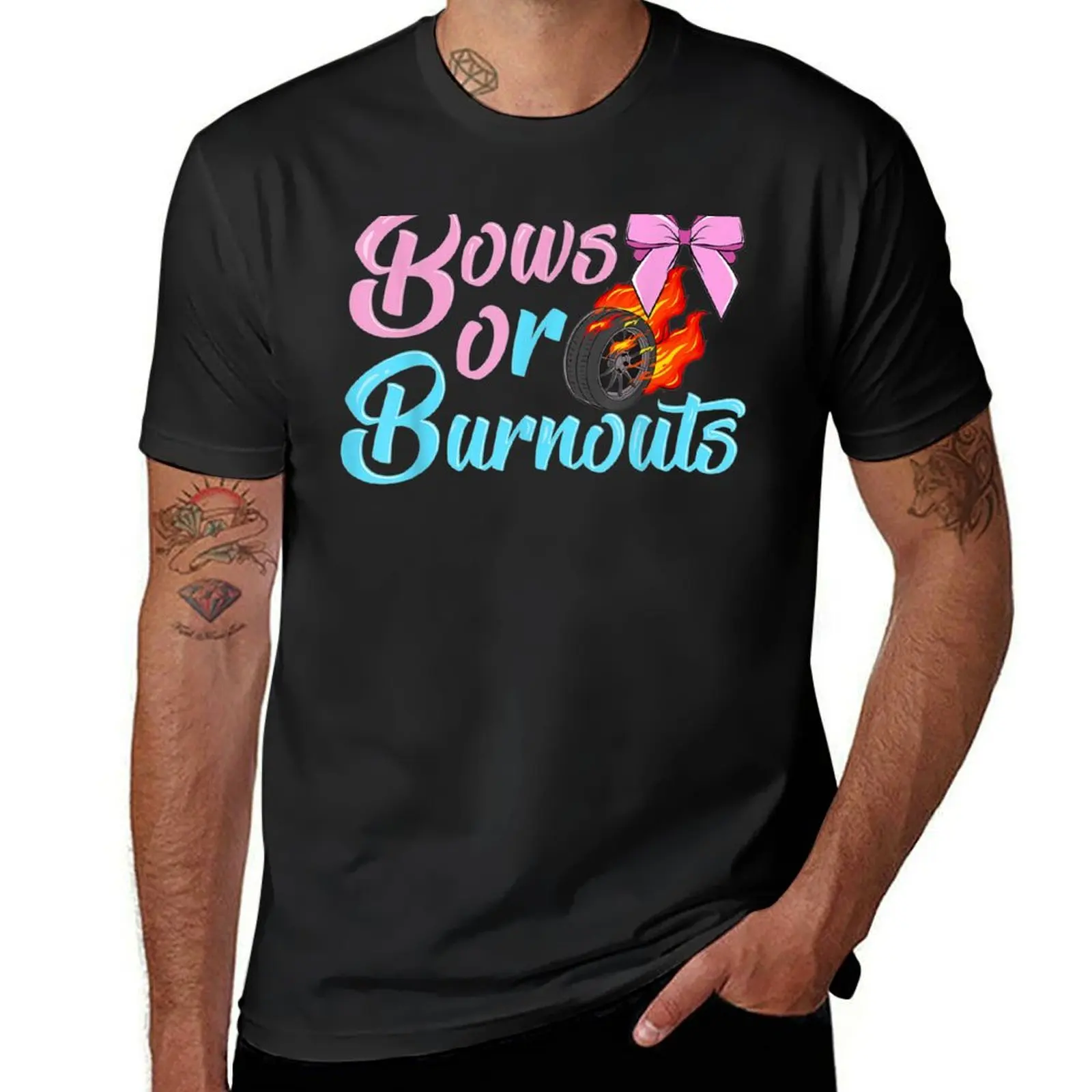 Bows Or Burnouts Gender Reveal Party Idea For Mom Or Dad T-Shirt boys animal print hippie clothes men clothing