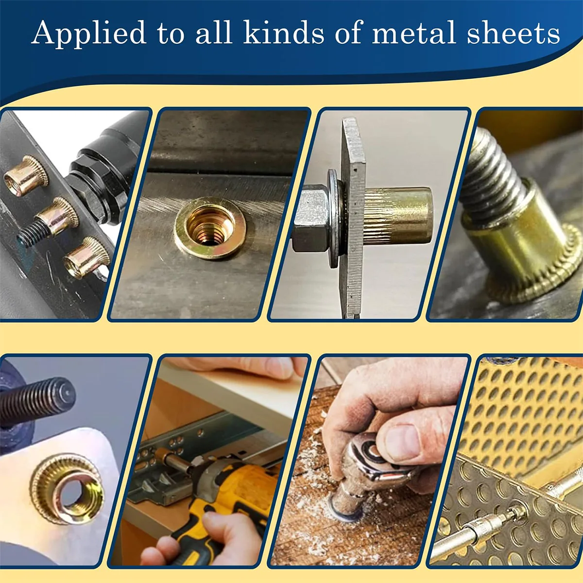 Metric & SAE Rivet Nut Kit M3 M4 M5 M6 M8 M10 M12 Carbon Steel Zinc Plated Finish Flat Head Threaded Insert Nut Rivet Nut Set