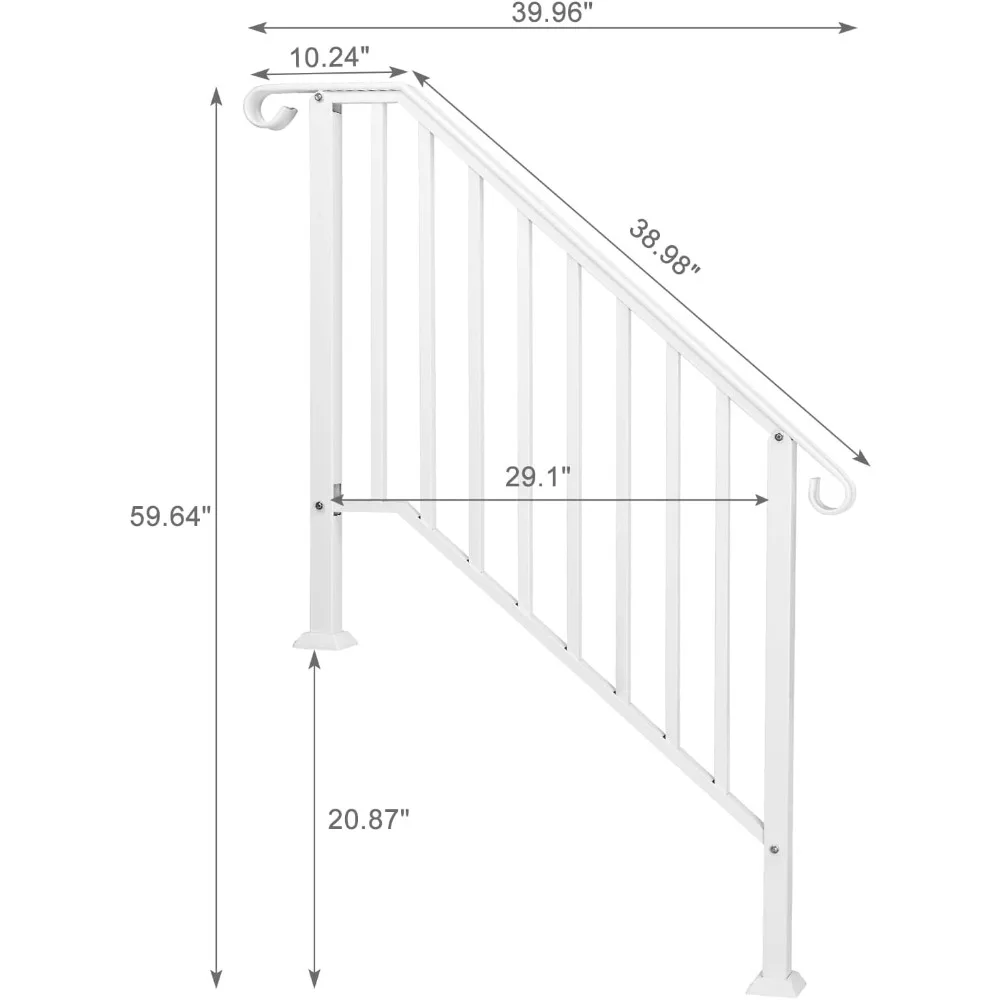2 Pack 4 Step Handrails for Outdoor Steps, Wrought Iron Stair Railing Fits 3 or 4 Steps, Metal Hand Rail with Installation Kit,