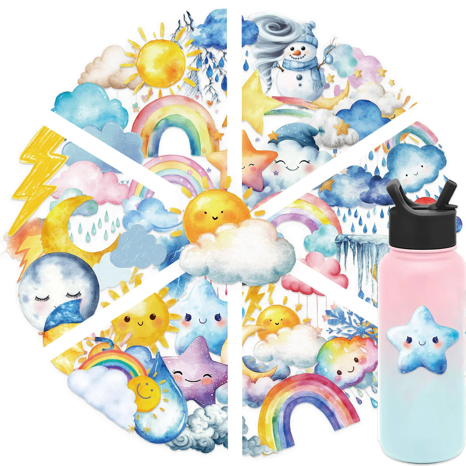 50 Stück Kawaii Cartoon Regenbogen Wetter Aufkleber Niedliche Wolke Aufkleber Mobile Gitarre Tagebuch Bunte Graffiti Aufkleber Kinderspielzeug