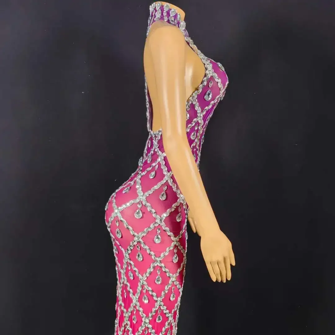 Kryształowa Sukienka Damska Seksowna Urodzinowa Występ Sceniczny Świętowanie Strój Drag Queen