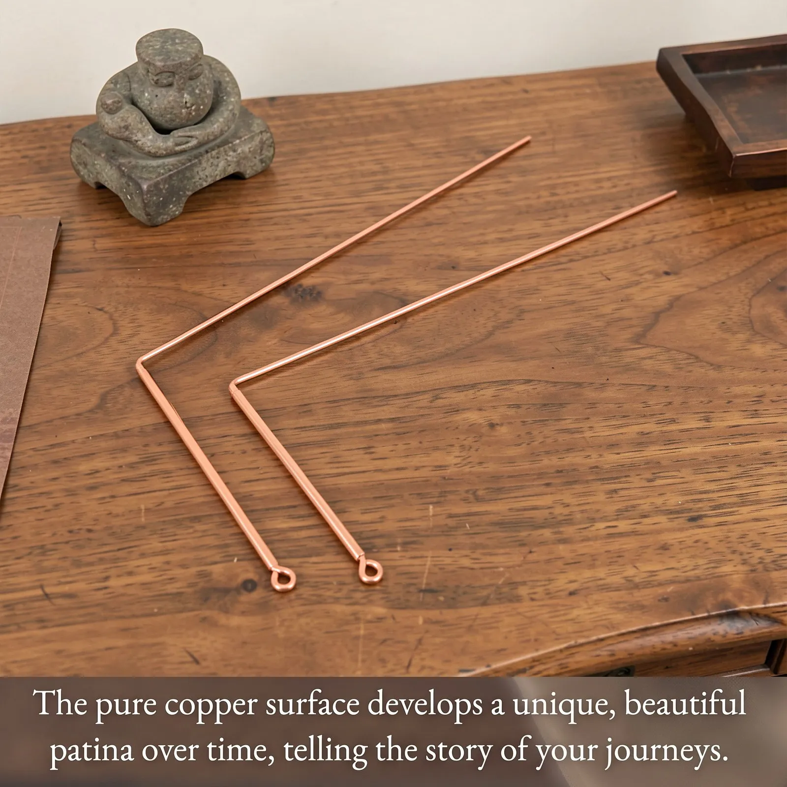 2Pcs Copper Dowsing Rods with Handles Spiritual Divining Metal Detection Rod Tool for Beginners Amateurs Dowsing Practice