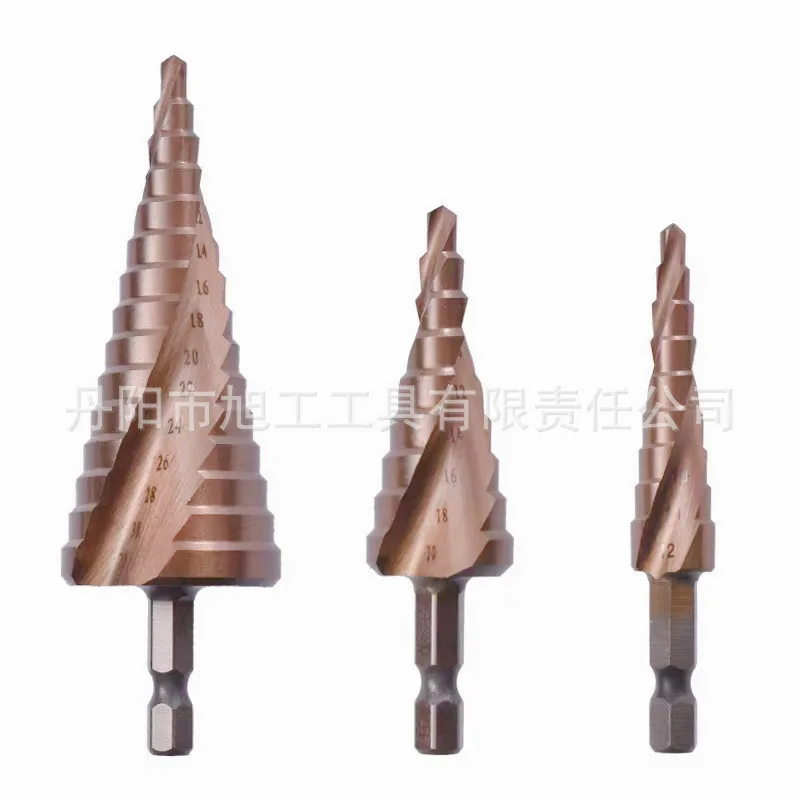 Cobalt step drill stainless steel perforator high hardness step drill hexagonal shank spiral pagoda drill