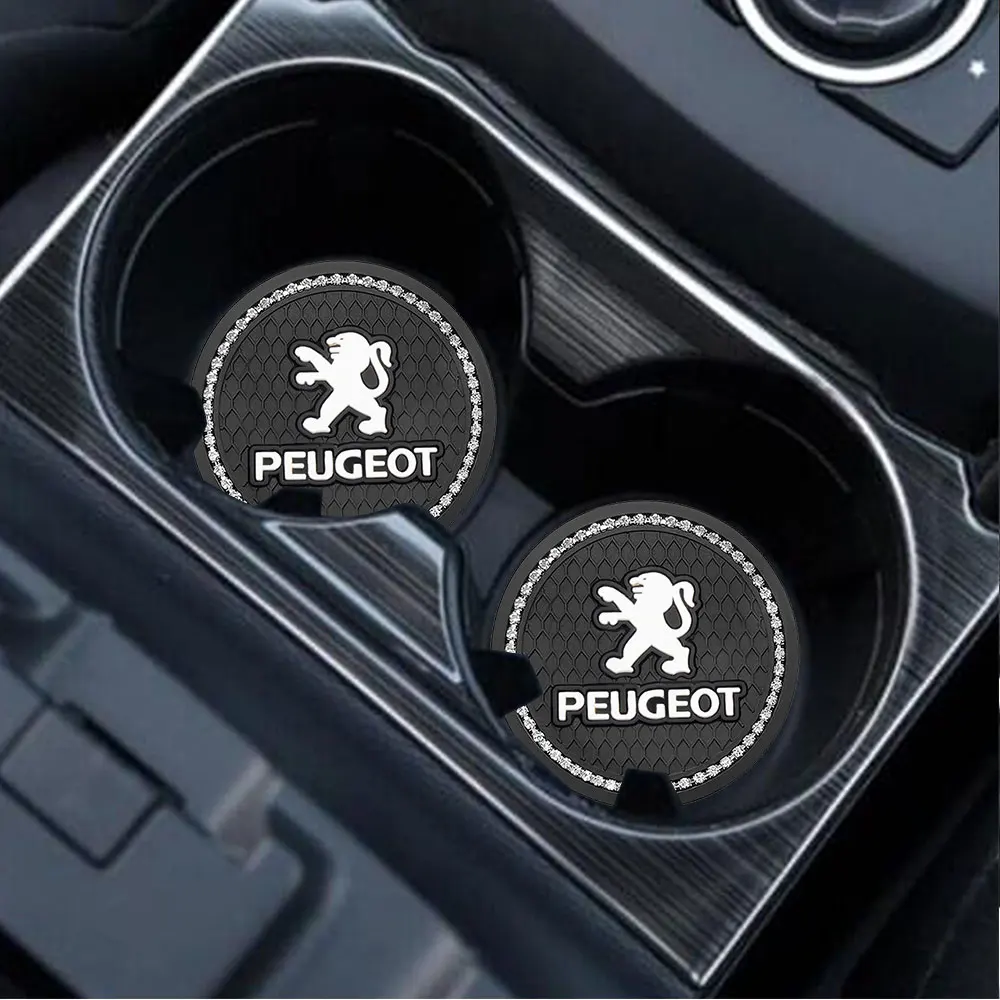 Car Coaster Water Cup Non-slip Pad Diamond Rhinestone Rubber Mat For Peugeot 208 306 408 107 2008 3008 206 207 307 308 Valve cap