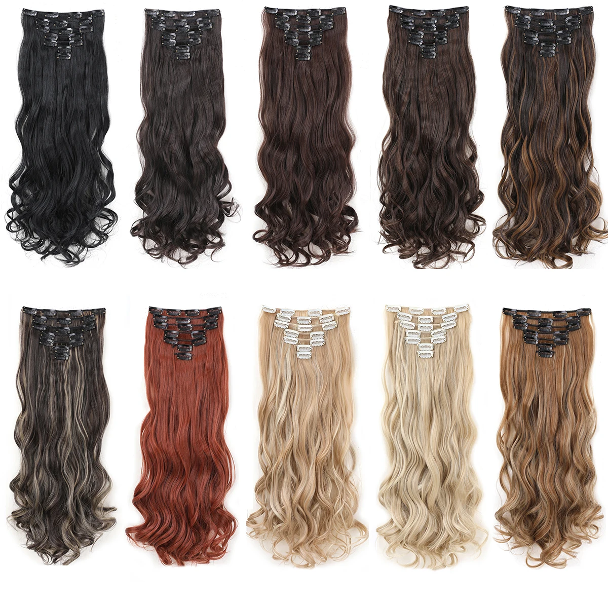 Clip in Hair Extensions 7 Pcs/Set Premium Synthetic Long Wavy Hairpieces 22 Inches Natural Soft Hair Extensions for Women Girls