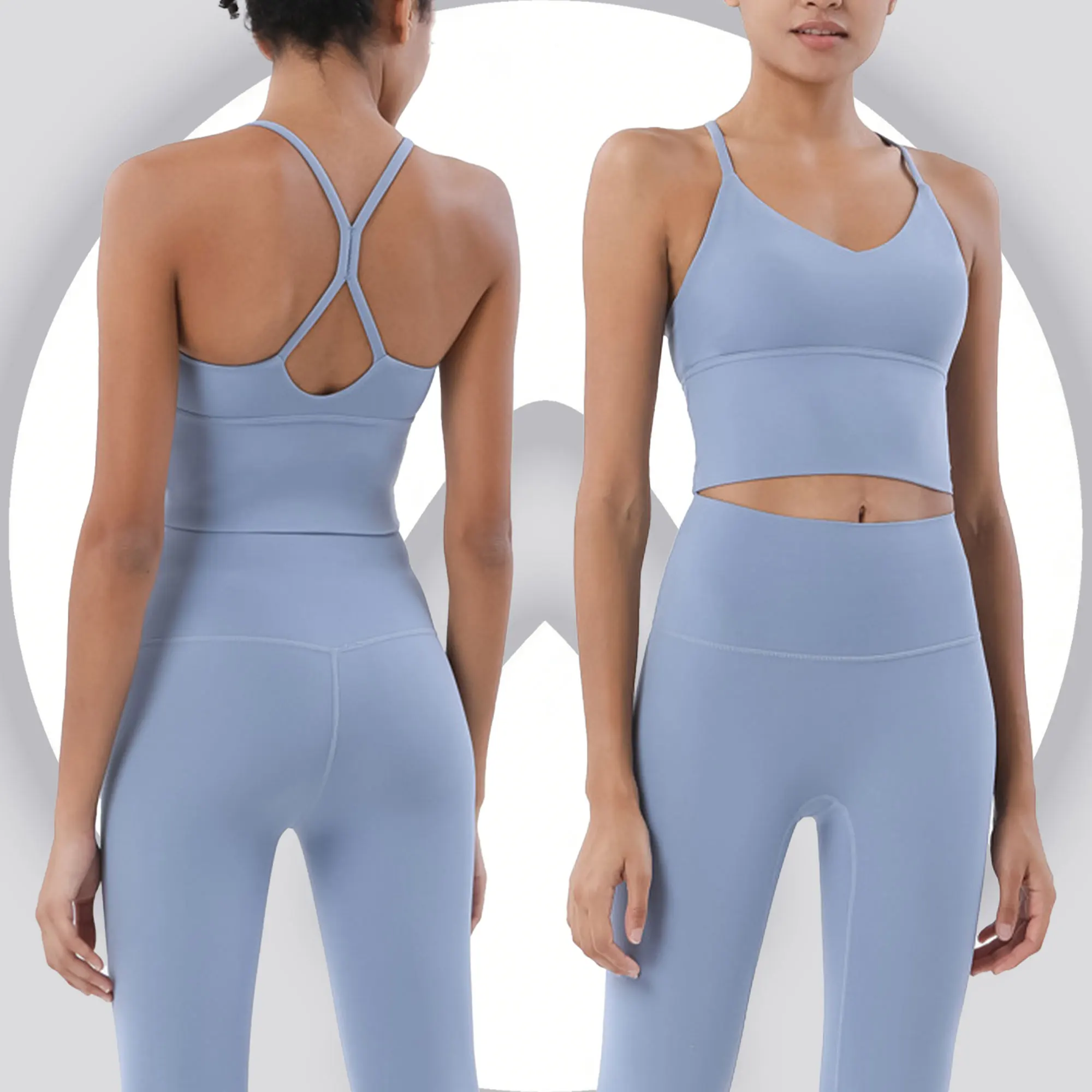 Conjunto de ginástica feminino Naked Feeling 2 peças – sutiã esportivo sem costura e leggings de cintura alta, roupas fitness respiráveis à prova de choque, S-XL