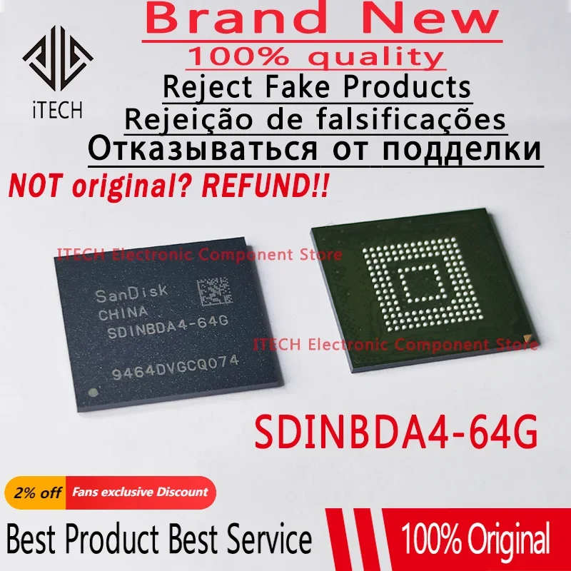 

5pcs/lot Original SDINBDA4-64G SD1NBDA4-64G SDINBDA4 BGA153 EMMC 5.1 64GB Memory Chipset 100%New and Genuine