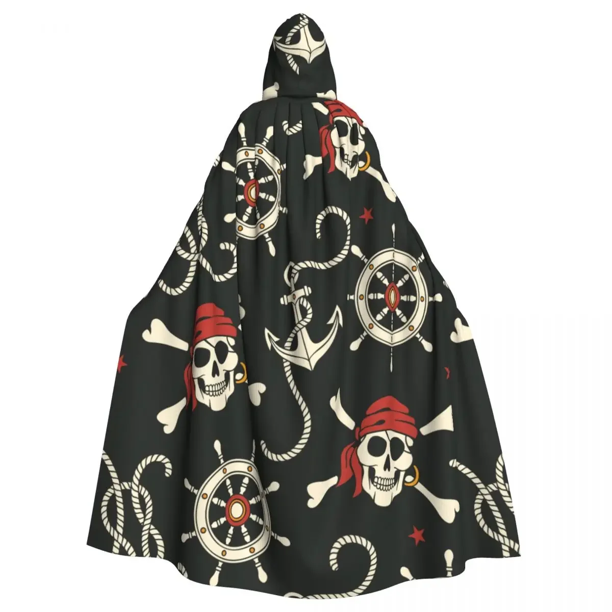 Hooded Unisex Sea Pirates Skull And Anchor Cloak with Hood Cloak Vampire Witch Cape Cosplay Costume