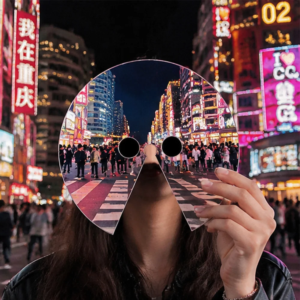 Full Face Round Mirror Mask Wearable Visual Dislocation Visual Illusion Prop Head-mounted Photography Prop Acrylic Mirror Mask