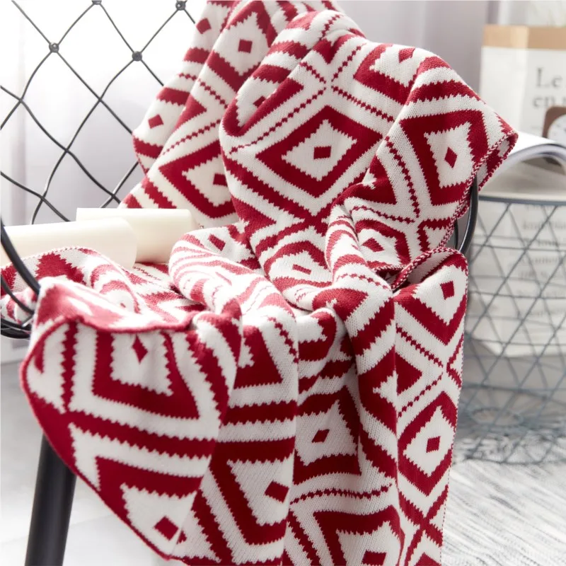 

Nordic Style Rhombus Knit Blanket 100% Cotton Soft Lightweight Throw Skin-Friendly All-Season Bedspread Cozy Home Camping Quilt