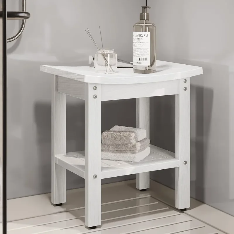 

Poly Lumber Shower Bench, Shower Stool with Handles Storage Shelf, Water Resistant , 15' x 12' (White)