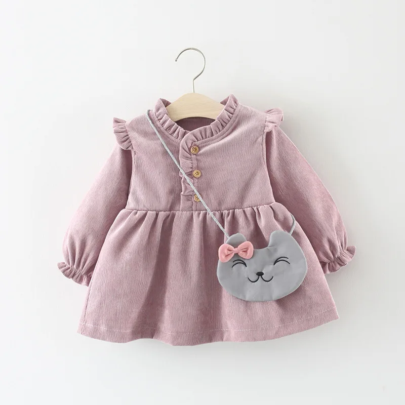 2PCS Baby Girl Clothes Autumn And Spring Corduroy Dress Sweet And Cute Princess Dress Thick Dress Baby Dress With Bag