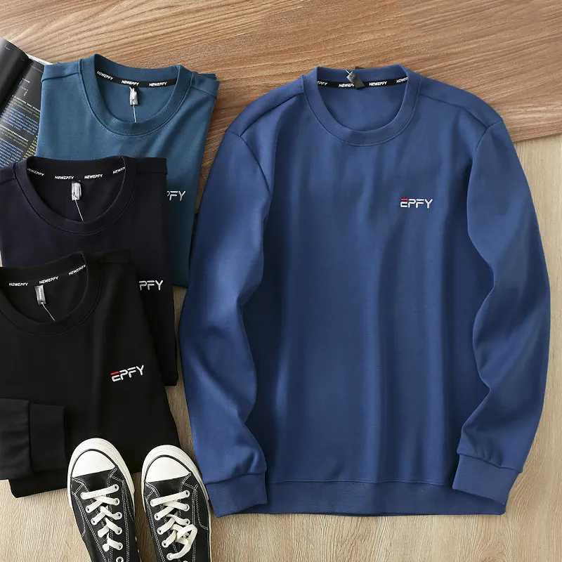 There are plus sizes! Men's spring and autumn wear loose athleisure cotton crew neck long sleeve base shirt sweatshirt jacket