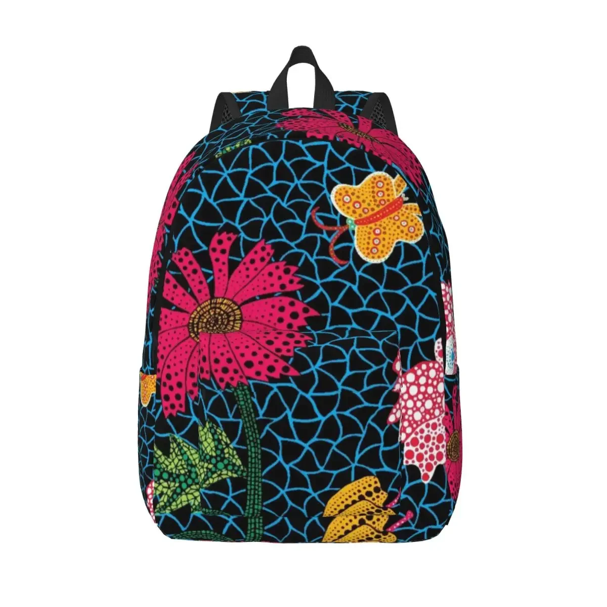 Yayoi Kusama Blumen-Canvas-Rucksack für Damen und Herren, College-Schüler, Büchertasche, passend für 15-Zoll-Laptops, abstrakte Kunsttaschen