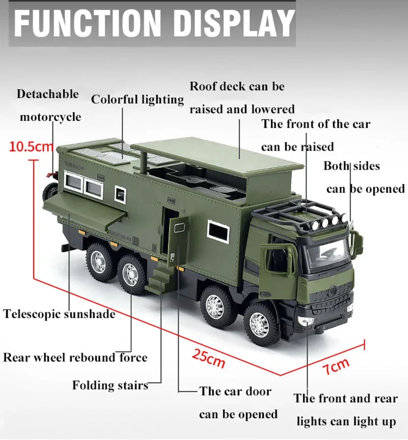 1:24 NOMADISMs-Arocs Unimog Motorhome Car Model Metal Diecast RV Off-Road Touring Vehicles Sound Light Kids Toy Gift