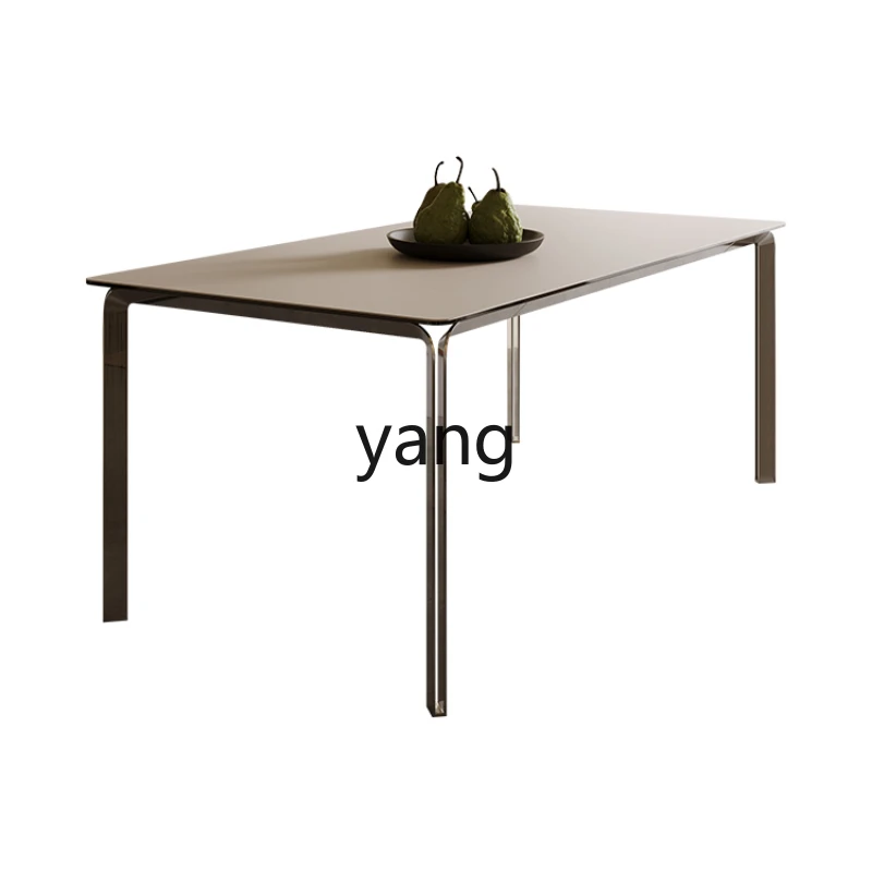 

Minimalist Stone Plate Dining Table Rectangular Household Small Apartment Modern Simple Stainless Steel Dining Table