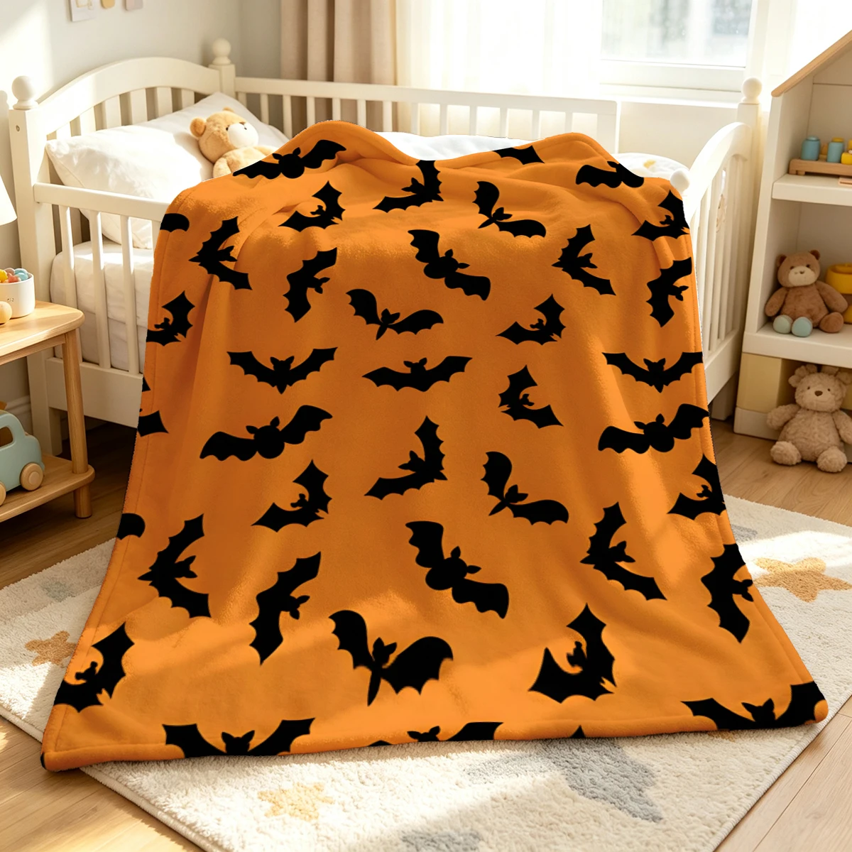 Orange Shred Bat Wings Soft Fluffy Flannel Blanket Super Cozy Lightweight Bed Blanket for Halloween Sofa Bed Christmas Decor
