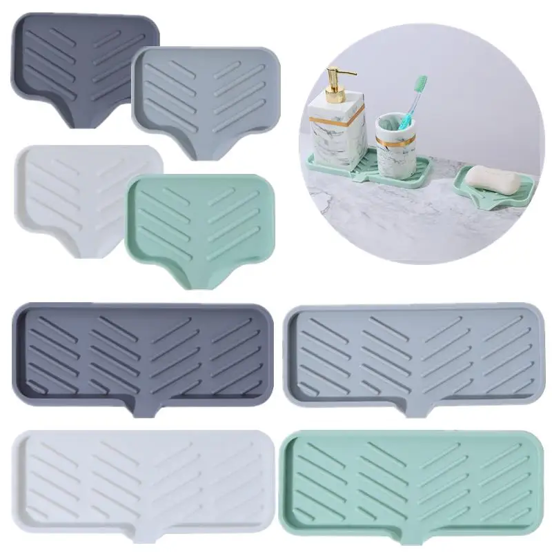 Self Draining Soap Bar Holder Silicone Kitchen Sink Soap Dish Sponge Tray Counter Caddy Organizer for Dish Soap Dispenser