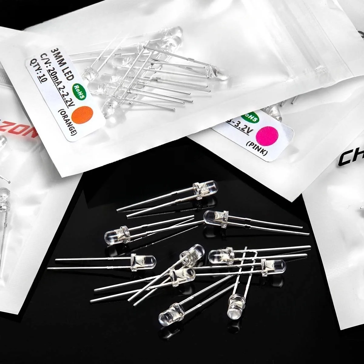 100 Buah Dioda LED 3Mm Ultra Terang Hangat Putih Merah Hijau Biru UV Ungu Kuning Oranye Merah Muda 2V 3V Multiwarna Memancarkan Bermacam-macam