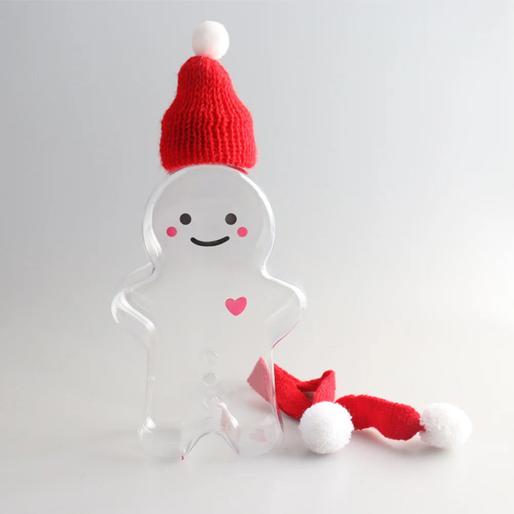 

3Sets Juice Bottles Gingerbread Man Xmas Plastic Caps Scarves Milk Storage Drink Containers for Parties Christmas Drink Bottles