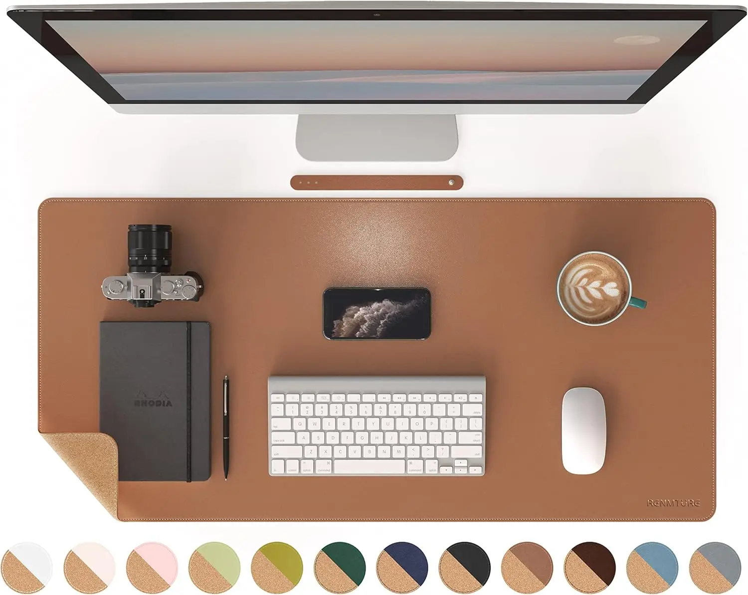 

Large Dual-Sided Desk Pad, Natural Cork & PU Leather Mouse Mat for Office and Home Work, Non-Slip Desk Protector 36x17