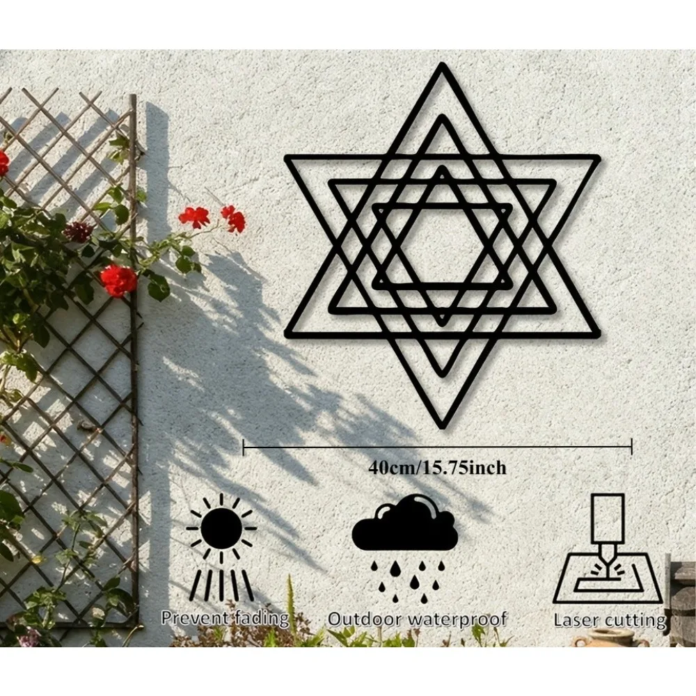 CIFBUY Metal Wall Art Iron Star of David Jewish Symbol Decor Minimalist Modern 2D Flat Sculpture for Living Room Bedroom Office view 2