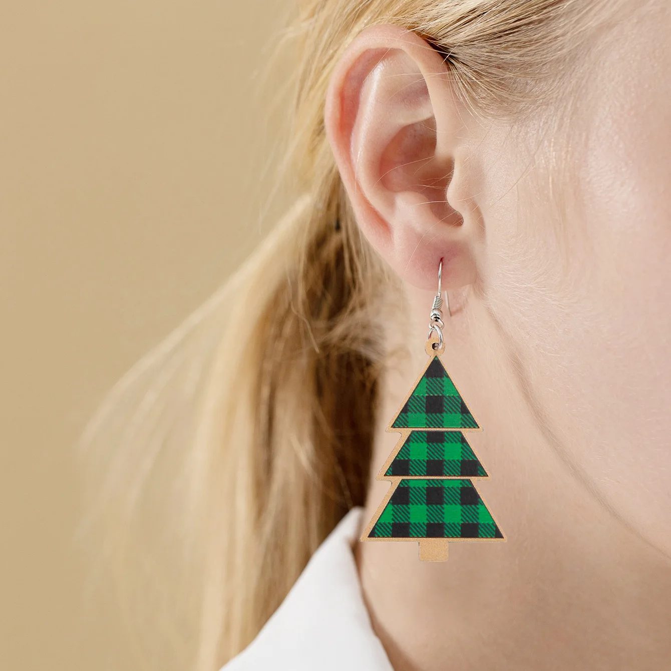 

300 pairs/lo Love Christmas Tree Earrings Earrings Earrings Festival Cross border Earrings Wooden Chips