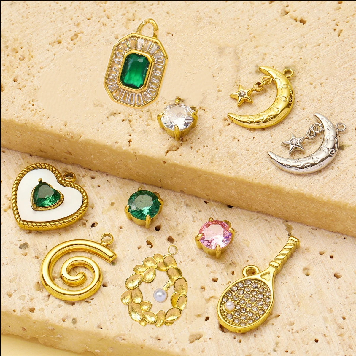 Breloques étoile lune en acier inoxydable, pendentifs en forme de cœur pour la fabrication de bracelets et de colliers, accessoire de bijoux, vente en gros, 3 pièces/lot