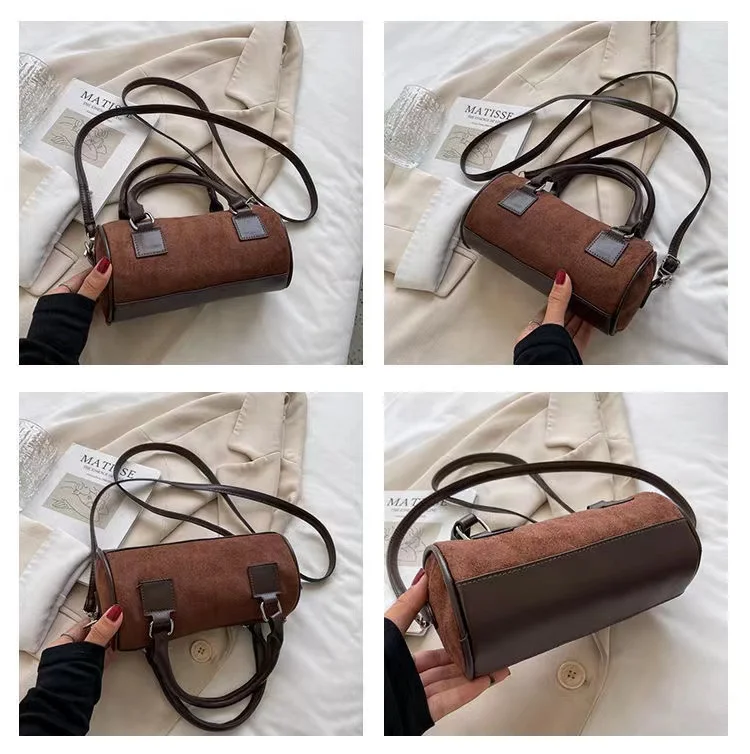 High-quality Autumn and Winter New Trendy Retro Texture Velvet Cylinder Bag Pillow Bag Mini Handbag Crossbody Messenger Bag