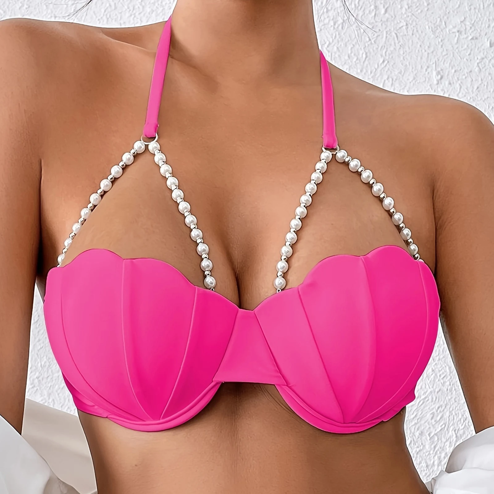 Women's Seashell Bikini Tops Sexy Halter Neck Spaghetti Straps Bathing Suit Bra with Pearl Chain view 5