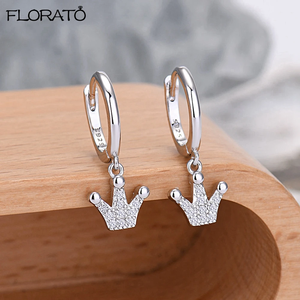 

Crown Hoop Earrings for Women 925 Sterling Silver Ear Needle Pave Crystal Pendant Earrings Fashion Party Jewelry Gifts