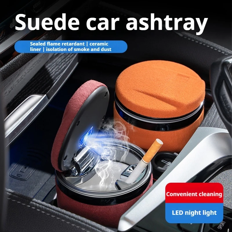 

Car ashtray Multi-functional ceramic inner liner with LED lights Fur covered style car ashtray car accessories