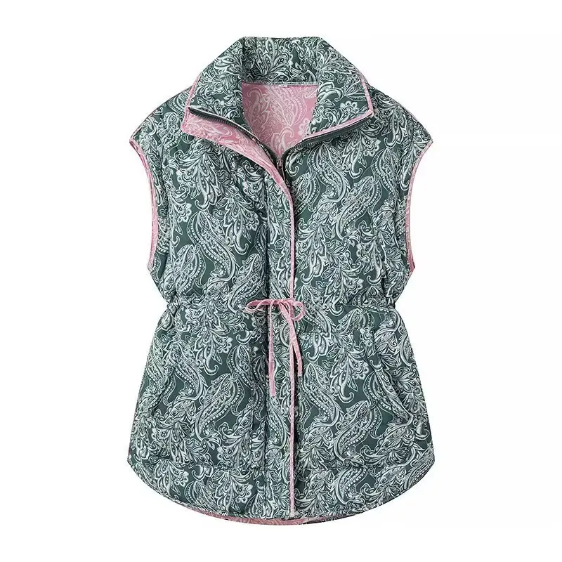 Parka con cintura para mujer, Chaqueta de algodón con estampado de almazuela a la moda, ropa de abrigo bidireccional extraíble clásica versátil, Otoño/Invierno