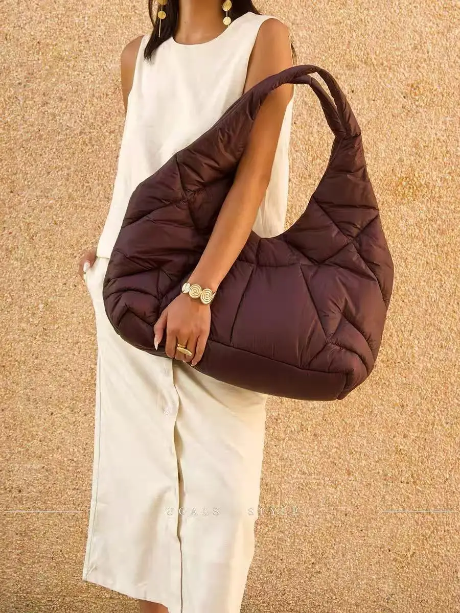 

Autumn Winter Cotton Down Casual Cool Bag Large Capacity Tote Bag High Quality Women Handbag Female Shoulder Underarm Bag