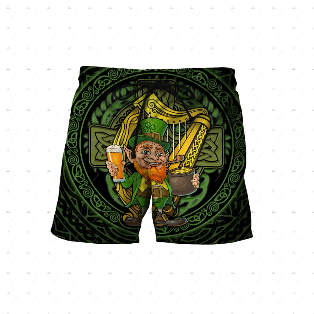 Custom Name Irish Ireland Country Flag St.Patrick Tattoo Vintage 3DPrint Summer Harajuku Streetwear Casual Beach Shorts Pants X4